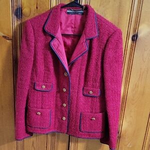 Red Richard Carriere Tweed Blazer with Navy Accents And Gold Buttons